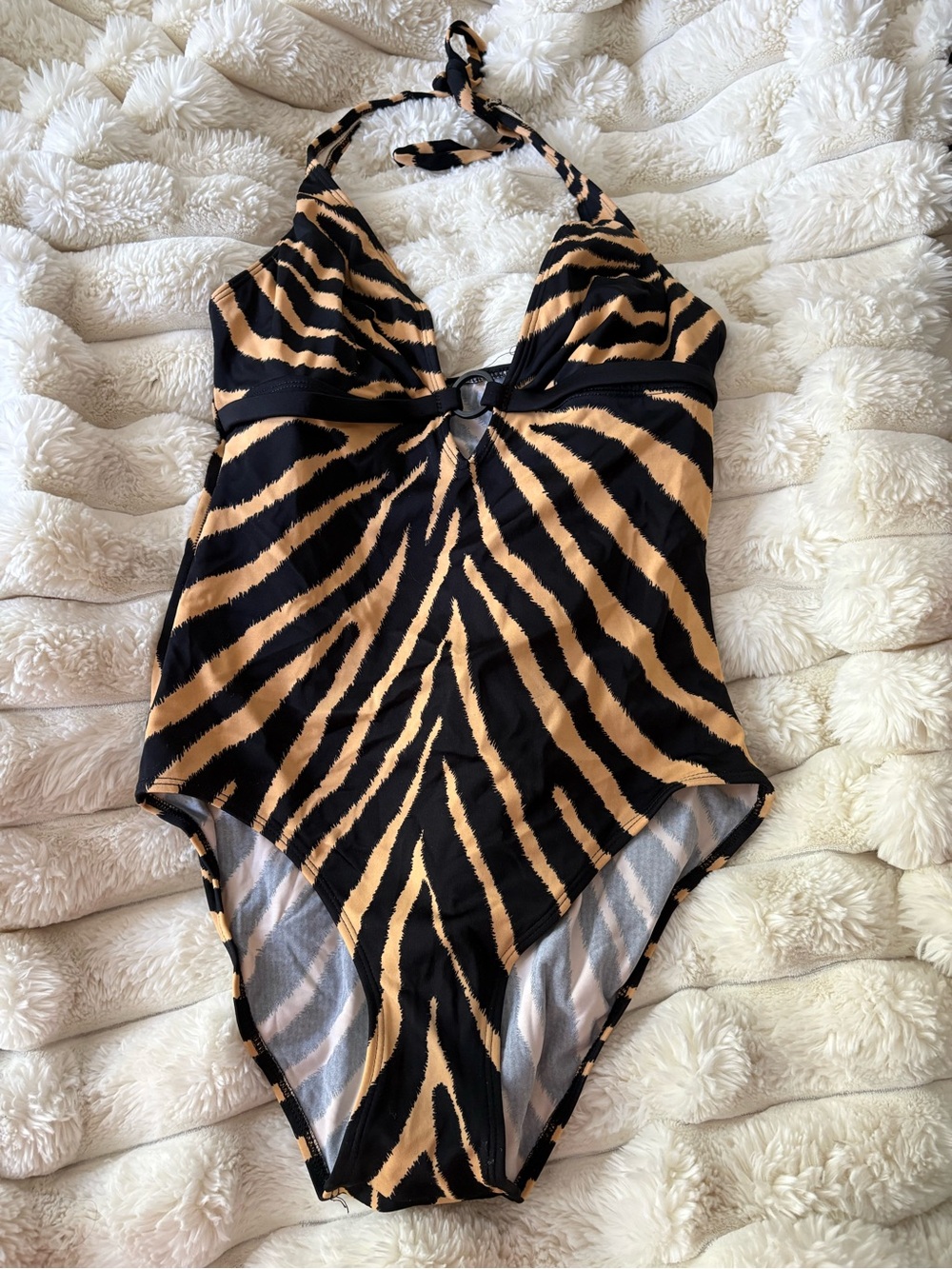 Black and Tan Zebra-Print One Piece Swimsuit